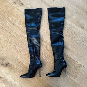 Michael Costello x Revolve Marian Patent Leather Over the Knee Boots in Shiny Bl
